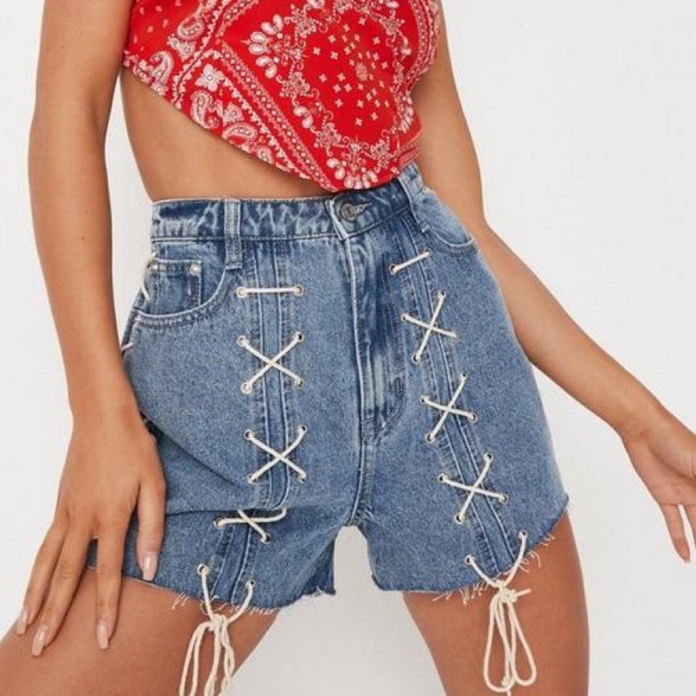 Lace Up Denim Shorts